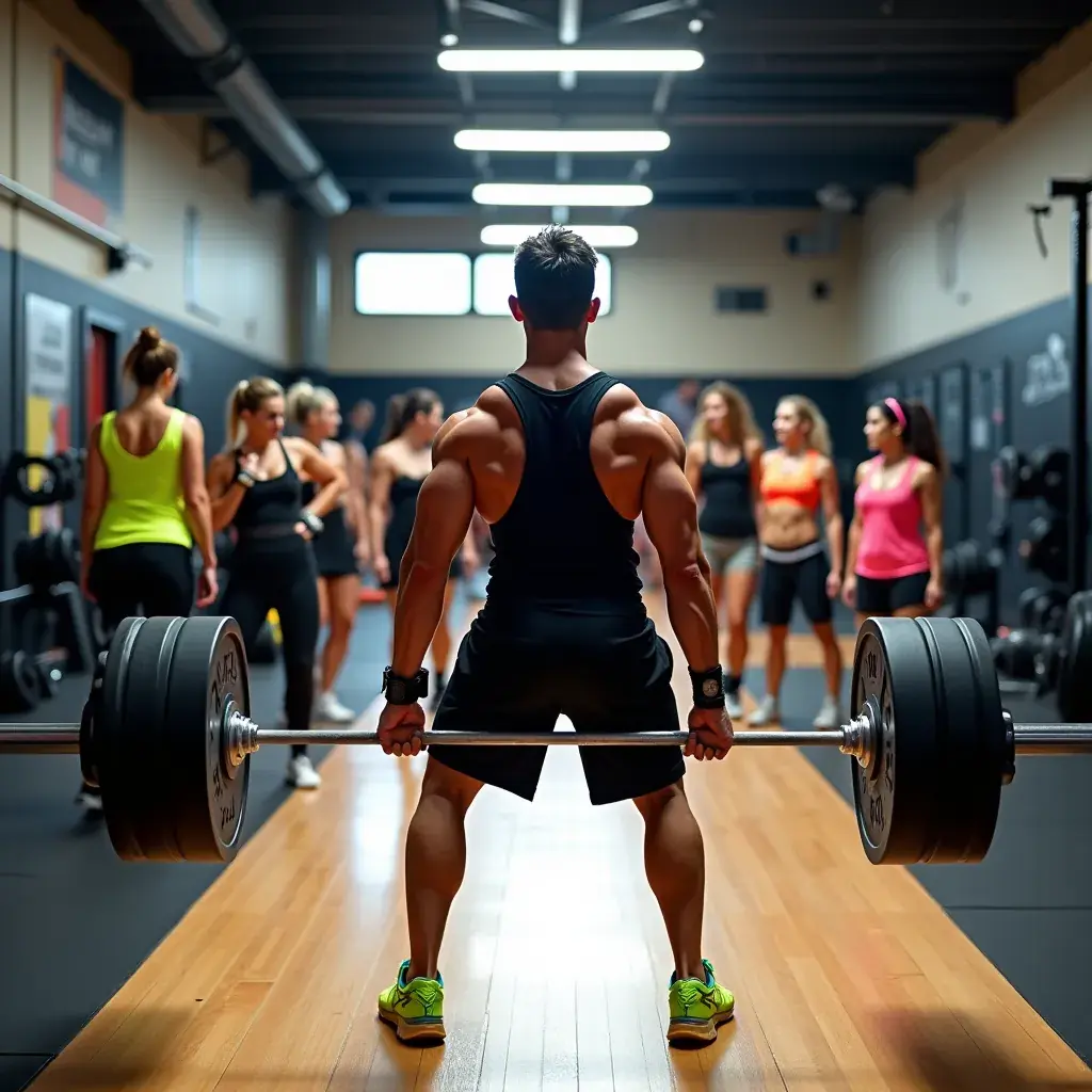 Grupo de atletas entrenando juntos en una clase de musculación.