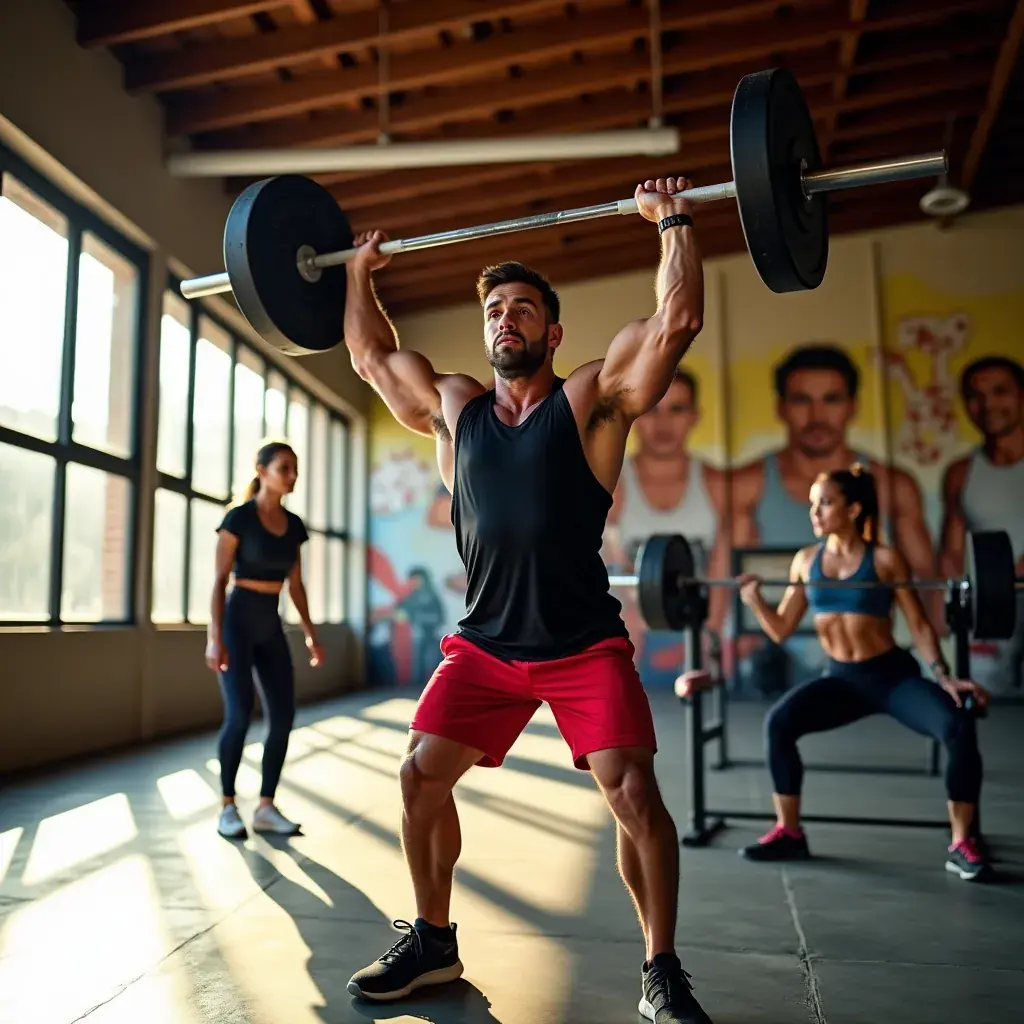 Mujer realizando ejercicios de fuerza en un entorno motivador.
